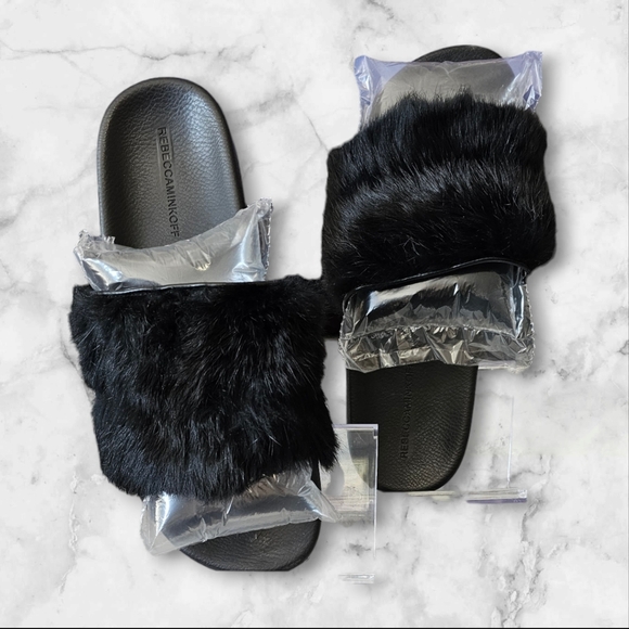 REBECCA MINKOFF Women's Fur Slip On Black 10M - Picture 6 of 7
